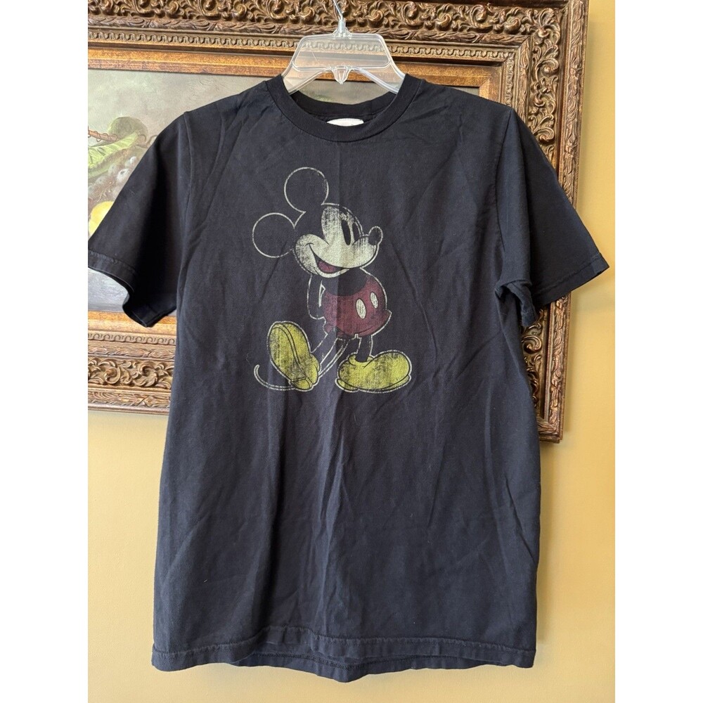 Disney Parks Authentic Mickey Mouse Distressed Graphic Black T-Shirt Youth Large